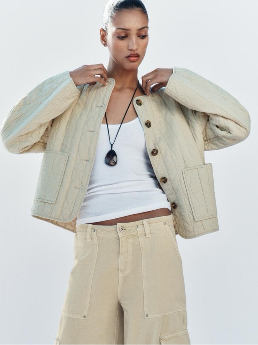 Zara Rustic Quilted Linen Jacket in stone
